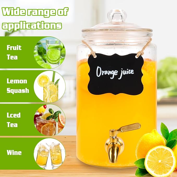 Drink Dispensers for Parties 1 Gallon, Bevarage Dispenser with Stand,Glass Drink Dispenser With Stainless Steel Spigot + Marker & Chalkboard, Ideal for Lemonade,Juice, Tea, and Party Drinks - Image 5