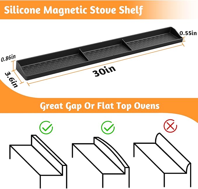 Foeacry Magnetic Stove Top Shelf 30 Inch - Heat Resistant Silicone Over the Stove Shelf Spice Rack Organizer - 3 Functional Partitions Kitchen Organization and Storage for Spices, Oils & Gadgets - Image 2
