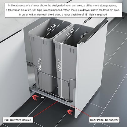 Dowell 2 Pack 50Qt Wastebasket Trash Container, 9/13Gal, Plastic, Stackable, for Kitchen/Bathroom/Office, Fits Under Sink/Desk - Grey (2, 50 QT) - Image 2