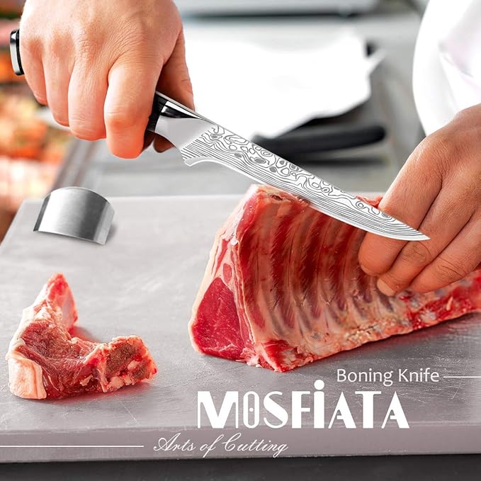 MOSFiATA 6" Boning Knife, Sharp Kitchen Cooking Knife with Finger Guard and Knife Sharpener, German High Carbon Stainless Steel EN1.4116 Chef’s Knife with Micarta Handle and Gift Box - Image 4