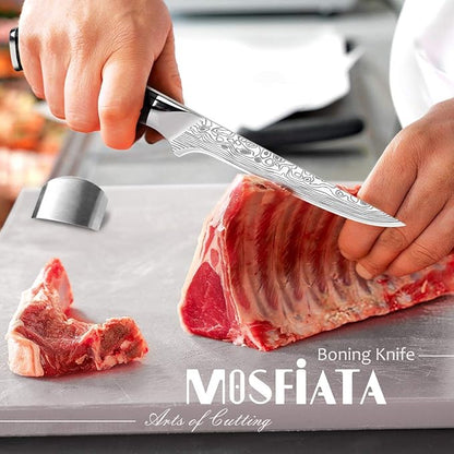 MOSFiATA 6" Boning Knife, Sharp Kitchen Cooking Knife with Finger Guard and Knife Sharpener, German High Carbon Stainless Steel EN1.4116 Chef’s Knife with Micarta Handle and Gift Box - Image 4