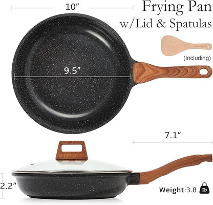ESLITE LIFE Nonstick Ceramic Frying Pan Skillet with Lid, Non-Toxic Egg Omelette Kitchen Cooking Pans Compatible with All Stovetops (Gas, Electric & Induction), PTFE & PFOA Free (Black, 9.5" w/Lid) - Image 2