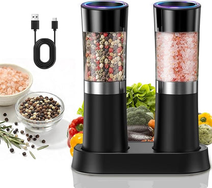 CIRCLE JOY Gravity Sensor Salt and Pepper Grinder Set with Charging Base, Electric Salt and Pepper Mills Set with LED Light, Adjustable Coarseness, No Battery Needed, for Home Kitchen BBQ by CIRCLEJOY