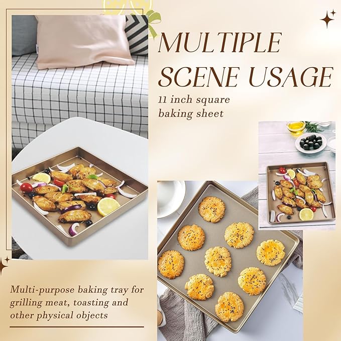 11 Inch Square Cake Pan, 2 Inch Deep Baking Pan Nonstick Cookie Sheet Brownie Cake Pa Toaster Oven Pans Bakeware, Easy Clean & Food Safe - Send Goods From Local Warehouse