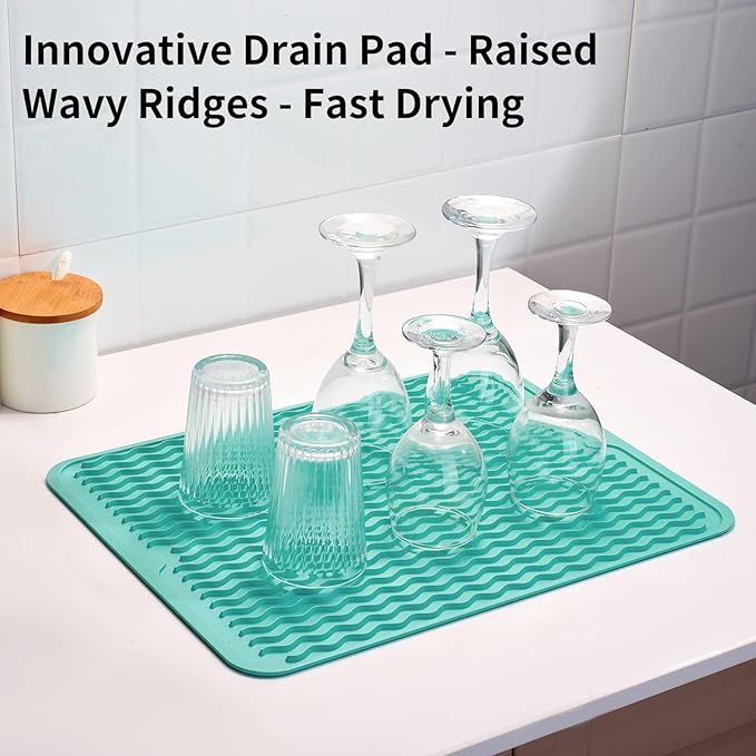 ZLR Silicone Dish Drying Mat & Heat Resistant Trivet (12" x 16") - Waterproof Counter Protector for Air Fryer, Coffee Maker - Non-Slip, BPA Free Kitchen Pad, Easy Clean Dishwasher Safe (Mint Green) - Image 8