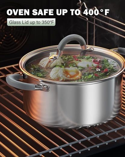 Cook N Home 5.5-Quart Sauce Pot Stainless Steel Stockpot with Glass Lid, Basics Saucier Casserole Stock Pot, Stay-Cool Silicone Handles - Image 7