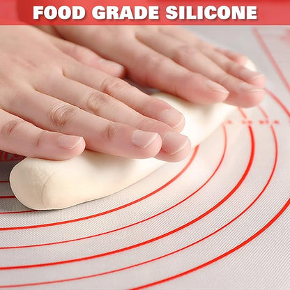 Silicone Pastry Mat Extra Thick Large Non Stick Baking Supplies Kitchen Counter Cooking Rolling Dough Sheet Pie Crust Sourdough Bread Oven Liner with Measurement (XXL-24''(W)*32''(L), 1#Red) - Image 2