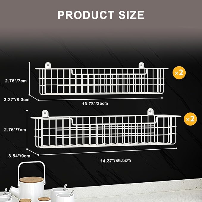 Spice Rack, 4-Pack Seasoning Organizer Wall Mount for Kitchen Storage Organization, Spice Holder Metal Shelf Saving Space for Cabinet, RV, Pantry, White - Image 3