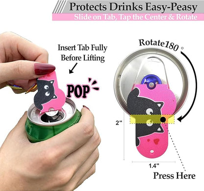Soda Can Tab Opener Mini Soda Can Cover Easy Tab Opener and Drink Protector Cute Beverage Barricade Soda Protector for Beer,Coke,Aluminum Cans at Party,BBQ, Beach(Cat Face Rose Red)