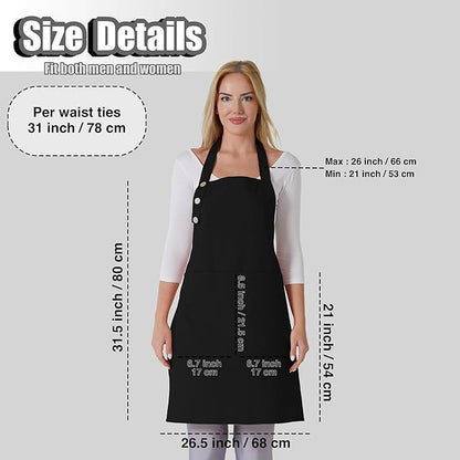 TOSHE Kitchen Apron Waterdrop Resistant Cotton Apron with adjustable Aprons for Women with Pockets Cooking Apron (2 Pack - Black) - Image 5