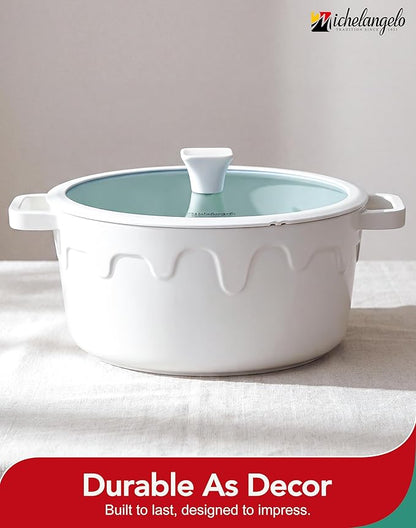 MICHELANGELO 8-Quart Soup Pot with Lid - Nonstick Large Ceramic Stock Pot for Induction Cooktop, 8qt Non Stick Cooking Pots with Silicone Handle Covers & Pot-Holder, Cream - Image 6