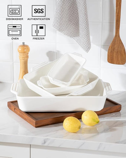 Sweejar Ceramic Bakeware Set of 4, Casserole Dishes for Oven, Rectangular Baking Dish with Handles, Lasagna Pans Deep for Cooking, Gratin, Roasting, Banquet and Daily Use (White) - Image 3