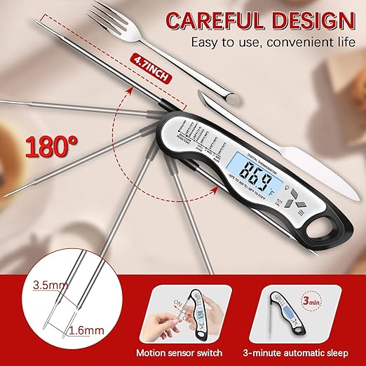 Meat Thermometer Digital，IP67 Waterproof Cooking Thermometer with Backlight, Calibration & Hold Function，Food Thermometer for Cooking,Outdoor Grilling，Suitable as Stocking Stuffers for Men (White-2) - Image 5