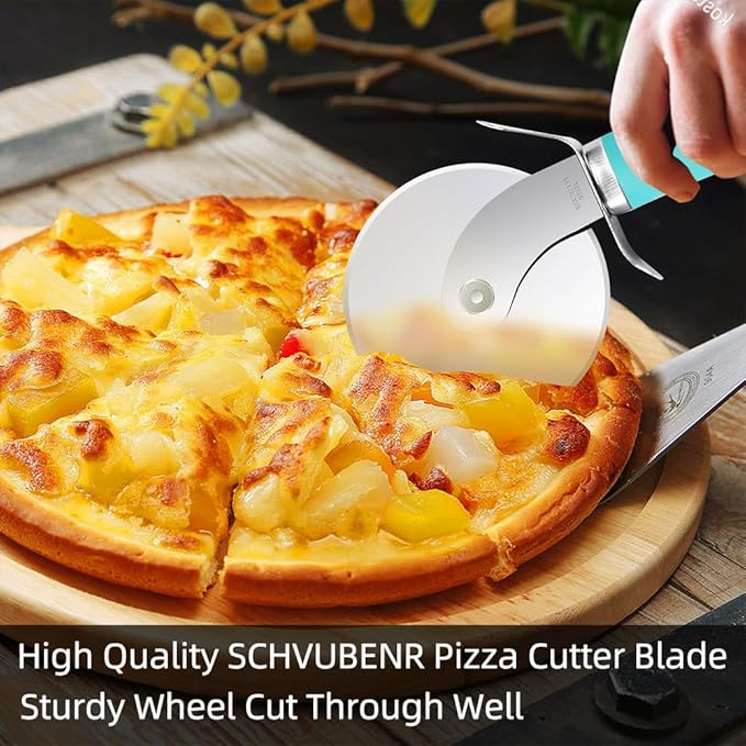 SCHVUBENR Premium Pizza Cutter Wheel - Ultra Sharp Stainless Steel Pizza Slicer with Non-Slip Soft Grip Handle - Multi-Purpose Cutter for Pizza, Dough & Pastry - Dishwasher Safe, Easy to Clean - Blue - Image 8