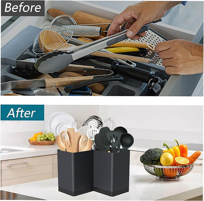 Suli Utensil holder, Kitchen Utensil Organizer for Corner Countertop,Extra Large Silverware Organizer with 3 Compartments,Farmhouse Decor, Iron, Black - Image 3