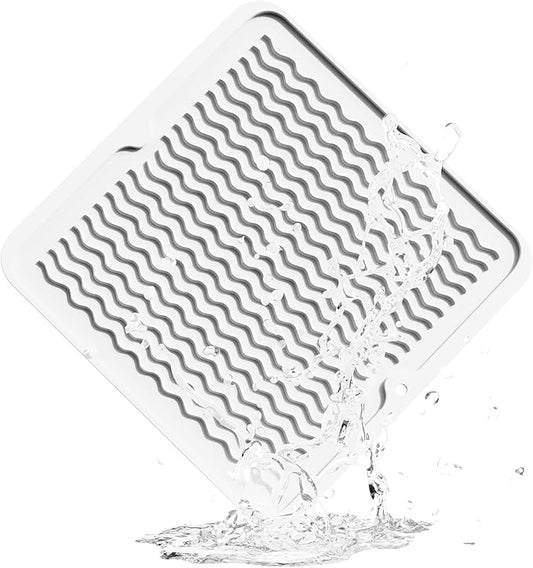 ZLR Silicone Dish Drying Mat 12" x 12" Square - Small Heat Resistant Trivet & Countertop Protector for Air Fryer, Coffee Maker - Waterproof Kitchen Drain Pad for Cups, Fruit (Milk White) by ZLR