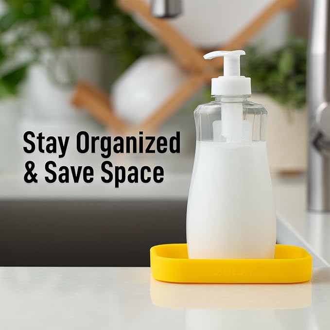 Zulay Kitchen Small Silicone Sponge Holder (4.9x3.3”) – Space-Saving Sink Organizer Tray for Sponge, Soap, Brush & More – Compact Non-Slip Dish for Kitchen & Bathroom (Yellow) - Image 6