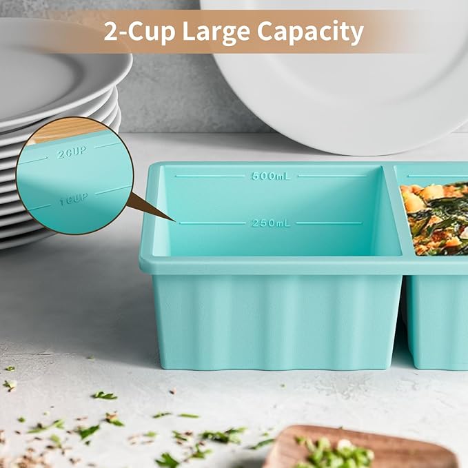 Silicone Freezer Tray for Soup Ice Cubes: 2-Cup Freezing Tray with Lid for Meal Prep - 2Pack Silicon Soup Portion Freeze Trays Make Stock Souped Ice Cube - Image 6