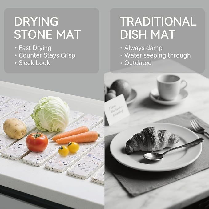Stone Drying Mat for Kitchen Counter, 24 x 16 inches, Fast Drying Collapsible Dish Drying Mat, Eco-Friendly Absorbent Diatomaceous Earth Mats for Dishes Bottles Cups (Terrazzo) - Image 6