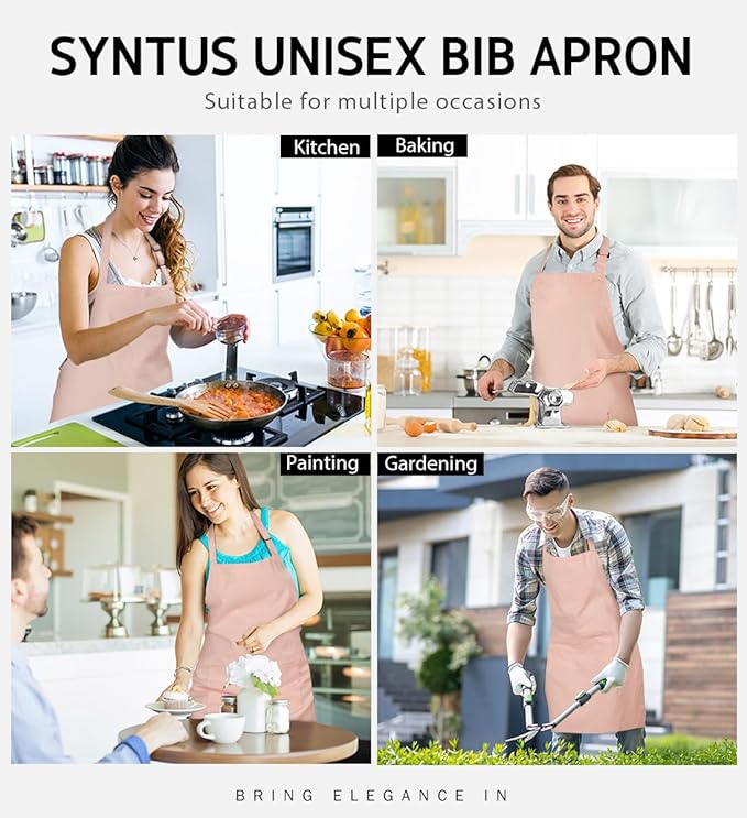 Syntus Apron for Men Women, Adjustable Cooking Kitchen Chef Aprons with 2 Pockets, Cotton/Polycotton/Polyester - Image 6