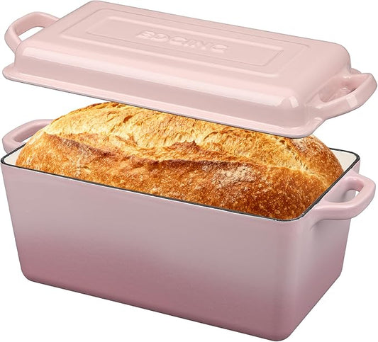 EDGING CASTING Enameled Cast Iron Dutch Oven, Oblong Bread Oven for Sourdough Bread Baking, Baking Pan, Dual Handles, Oven Safe, 4 Quart, Pink