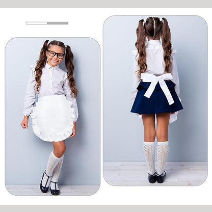 2Pcs Kids White Waist Apron Half Apron Puffy Tight Costume Kitchen Party Favors for Kids Women