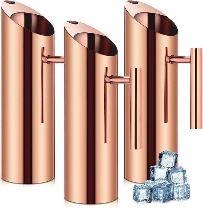 Funnymoom 3 Pack 53oz/1.5l Stainless Steel Water Pitcher Modern Metal Pitcher with Ice Guard Silver Carafe Drink with Handle or Iced Hot Drink Tea Juice Coffee Beer (Rose Gold) by Funnymoom