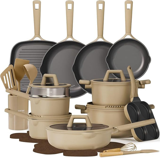 CAROTE 31PCS Pots and Pans Set, Nonstick Cookware Set Kitchen Non Stick Induction Titanium Cookware Non-toxic Granite Cooking set, PFOA Free by CAROTE