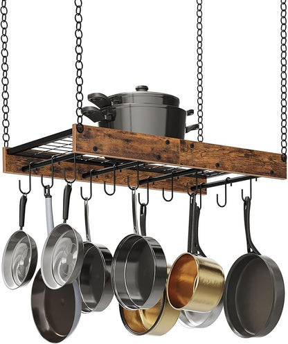 CHOEZON Hanging Pot Rack, Vintage Pot Hangers for Kitchen, Ceiling Mounted Pot Rack, Pot and Pan Hanging Rack with 12 S-Shaped Hooks, for Cookware Storage, Rustic Brown and Black TPR01BF - Image 7