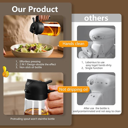 SWEET VIEW 2PCS Oil Sprayer for Cooking, 16oz/470ml Glass Oil Dispenser/Pour Bottle, Kitchen Accessories, Kitchen Gadgets for Air Fryer, Salad, BBQ, with Stickers (Black,Black) - Image 6