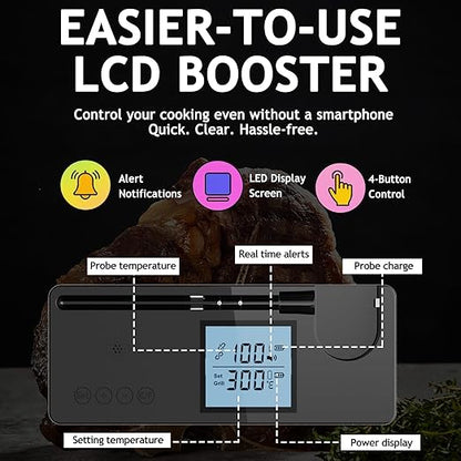 Meat Thermometer Digital Wireless with 800ft Range, Bluetooth 5.3 Food Thermometer with Dual-Temperature Probe, LCD Display and App&Case Setting for Grilling Smoking Cooking