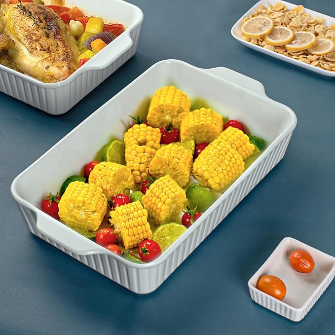 Dizada 9x13 Casserole Dish Set of 2 - Deep 4.2 Qt Porcelain Baking Dishes, Ceramic Bakeware for Lasagna, Roasts, Cake, Oven Microwave Safe(NO LIDS) - Image 7