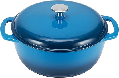 Amazon Basics Enameled Cast Iron Dutch Oven Pot with Lid, Oven Safe, Heavy-Duty, Dual Handles for Roasting and Stews, 7.3-Quart, Blue by AmazonBasics