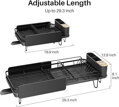 SNTD Dish Drying Rack - Large Dish Racks for Kitchen Counter, Expandable Dish Drainers with Cutlery Holder Stainless Steel Rustproof, Black - Image 2