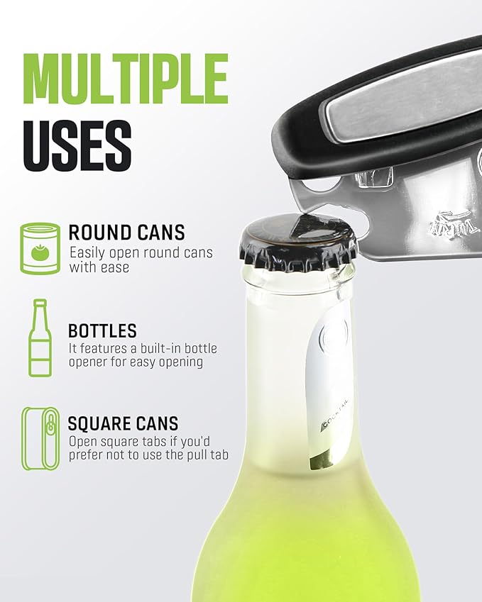 Multifunctional Can Opener Manual, Durable Heavy Duty Handheld Strong Can Opener with Smooth Cutting Edge, Friendly Kitchen Essentials Tool for Seniors, Camping and Bottle Opening-Black - Image 5