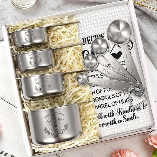 Wedding Gifts for Couples 2026, Bridal Shower Gifts for Bride to Be, Engagement Gift for Newlyweds, Bride Gift, Mr and Mrs Measuring Cups and Spoons Set with Dish Towel