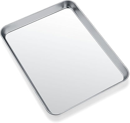 Baking Sheets for Oven, Stainless Steel Cookie Sheet Baking Pan Toaster Oven Tray 10 x 8 x 1 Inch, Easy Clean & Non-stick & Dishwasher Safe