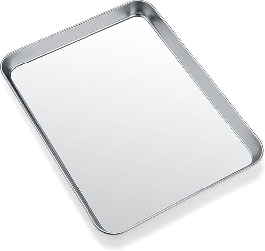 Baking Sheets for Oven, Stainless Steel Cookie Sheet Baking Pan Toaster Oven Tray 10 x 8 x 1 Inch, Easy Clean & Non-stick & Dishwasher Safe