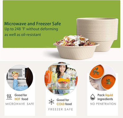 Homestockplus [50 Pack] 24 Oz Disposable Paper Bowls - Heavy Duty Disposable Bowls - Made from Natural Bagasse for Cereal, Rice, French Fries - Convenient and Compostable - Image 4