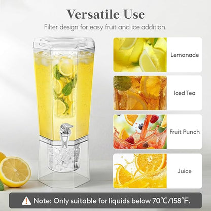 Lifewit 1 Gallon Drink Dispenser for Parties 2 Pcs, Plastic Beverage Container for Juice/Tea/Soda with Stand & Ice Core, Clear Lemonade Dispenser with Spigot, BPA Free Water Pitcher 39 x 16 cm/15x6" - Image 5