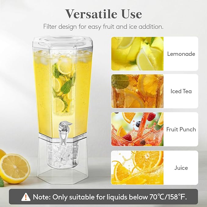Lifewit 1 Gallon Drink Dispenser for Parties, Plastic Beverage Container for Juice/Tea/Soda with Stand & Ice Core, Clear Lemonade Dispenser with Spigot, BPA Free Water Pitcher with Spout for Fridge - Image 5