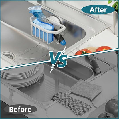 TAILI Sink Caddy with Strong Suction Cup, Sponge Holder for Kitchen Sink Organizer, Removable Sponge Caddy Inside Sink, Rustproof Aluminum Holder for Sponges, Brushes - White - Image 8