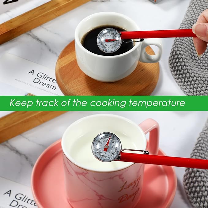 Xuhal 1 Pcs Stainless Steel Kitchen Thermometer with 5 Inch Long Stem 1 Inch Dial Thermometer Milk Frothing Food for Oven Probe Meat Grill BBQ Cooking Chocolate Water (Red) - Image 6