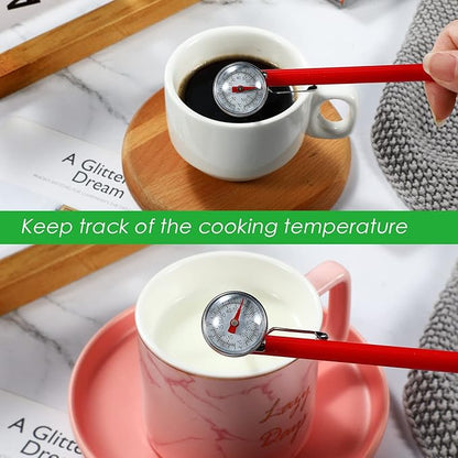 Xuhal 1 Pcs Stainless Steel Kitchen Thermometer with 5 Inch Long Stem 1 Inch Dial Thermometer Milk Frothing Food for Oven Probe Meat Grill BBQ Cooking Chocolate Water (Red) - Image 6