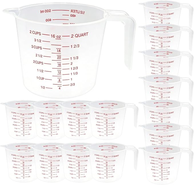 16 Pcs 2 Cup Capacity Plastic Measuring Cup, 16 Oz/500 ml Clear Graduated Measuring Cups Plastic Mug with Spout and Handles Ounce and Ml Cup Marking for Recipe Ingredient, Flour, Water, Liquid