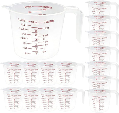 16 Pcs 2 Cup Capacity Plastic Measuring Cup, 16 Oz/500 ml Clear Graduated Measuring Cups Plastic Mug with Spout and Handles Ounce and Ml Cup Marking for Recipe Ingredient, Flour, Water, Liquid