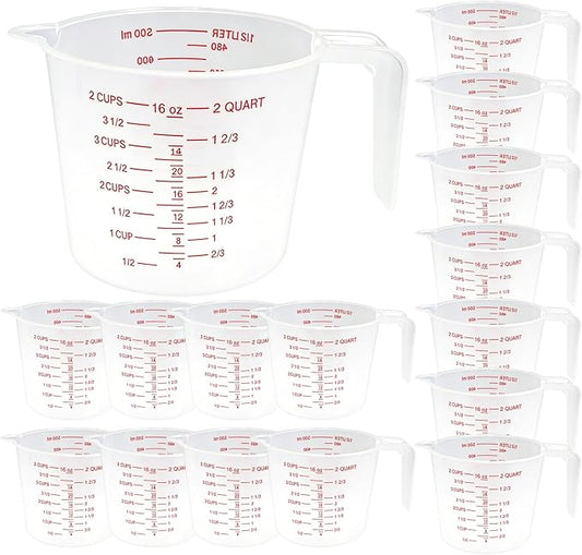 16 Pcs 2 Cup Capacity Plastic Measuring Cup, 16 Oz/500 ml Clear Graduated Measuring Cups Plastic Mug with Spout and Handles Ounce and Ml Cup Marking for Recipe Ingredient, Flour, Water, Liquid