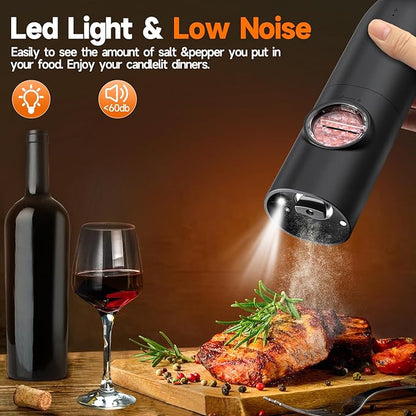 Electric Salt and Pepper Grinder Set (2 Pack), USB Rechargeable One Hand Operation, Adjustable Coarseness Mill Grinders Shakers LED Light, Automatic Pepper Grinder for Kitchen Gadgets Gifts - Image 5