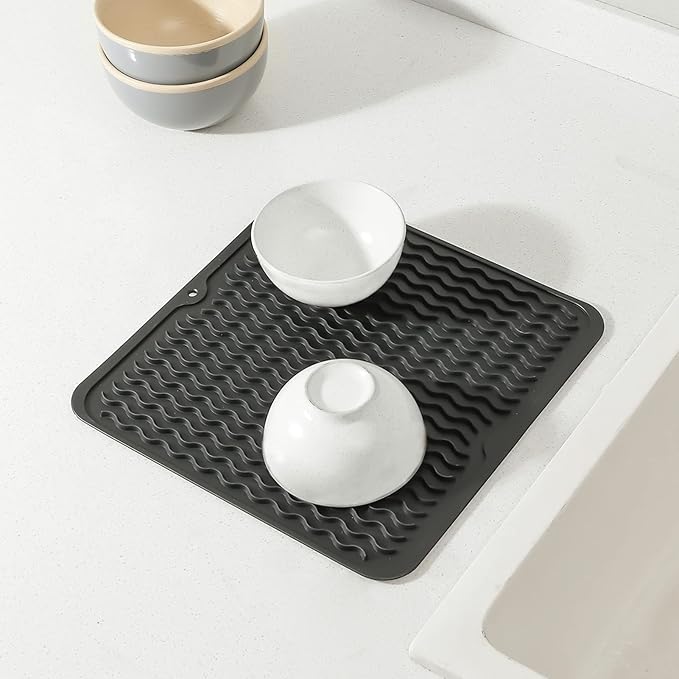 MicoYang Silicone Dish Drying Mat for Multiple Usage,Easy clean,Eco-friendly,Heat-resistant Silicone Mat for Kitchen Counter or Sink,Refrigerator or Drawer liner Black M 12 inches x 12 inches - Image 6