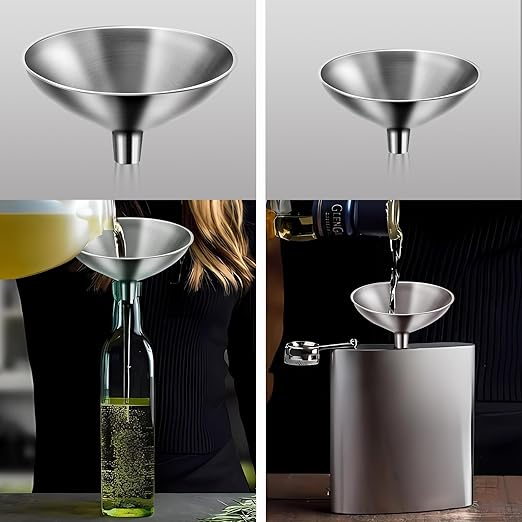 Serinar 2 Piece Small Stainless Steel Filling Mini Funnel, Flask Funnel, Large for Kitchen, Small for Flask, Essential Oil Delivery - Image 3